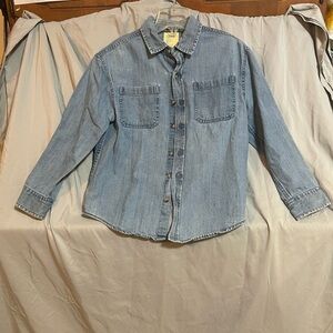 Youth Long Sleeve DeniumCasual button down long sleeve Shirt-10-12